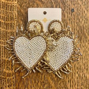 New white and gold beaded heart earrings